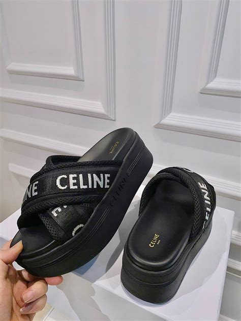 celine black wedge|CELINE BLOCK SLIDE IN MESH & TEXTILE .